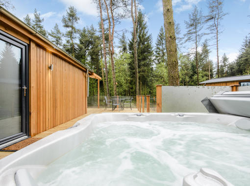 Hot tub with forest views