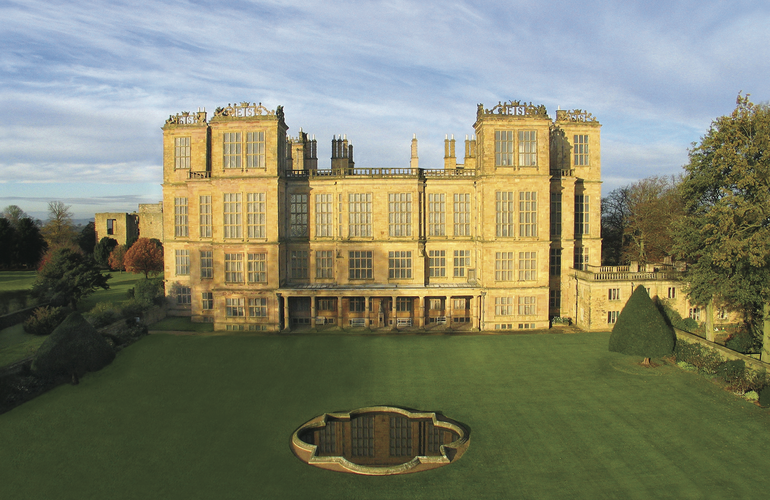 The grand exterior of Hardwick Hall