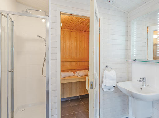 bathroom with sauna and separate shower cubicle