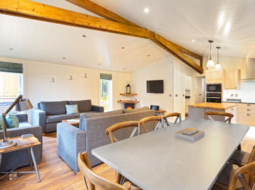 Large stylish open plan lounge dining & kitchen area