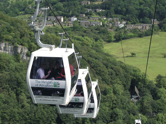 Cable cars travelling from the valley of matlock bath to the heights of abraham