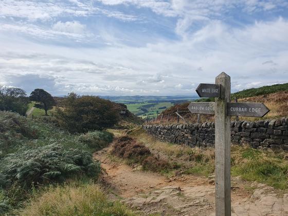 Signpost in the peak district showing path routes